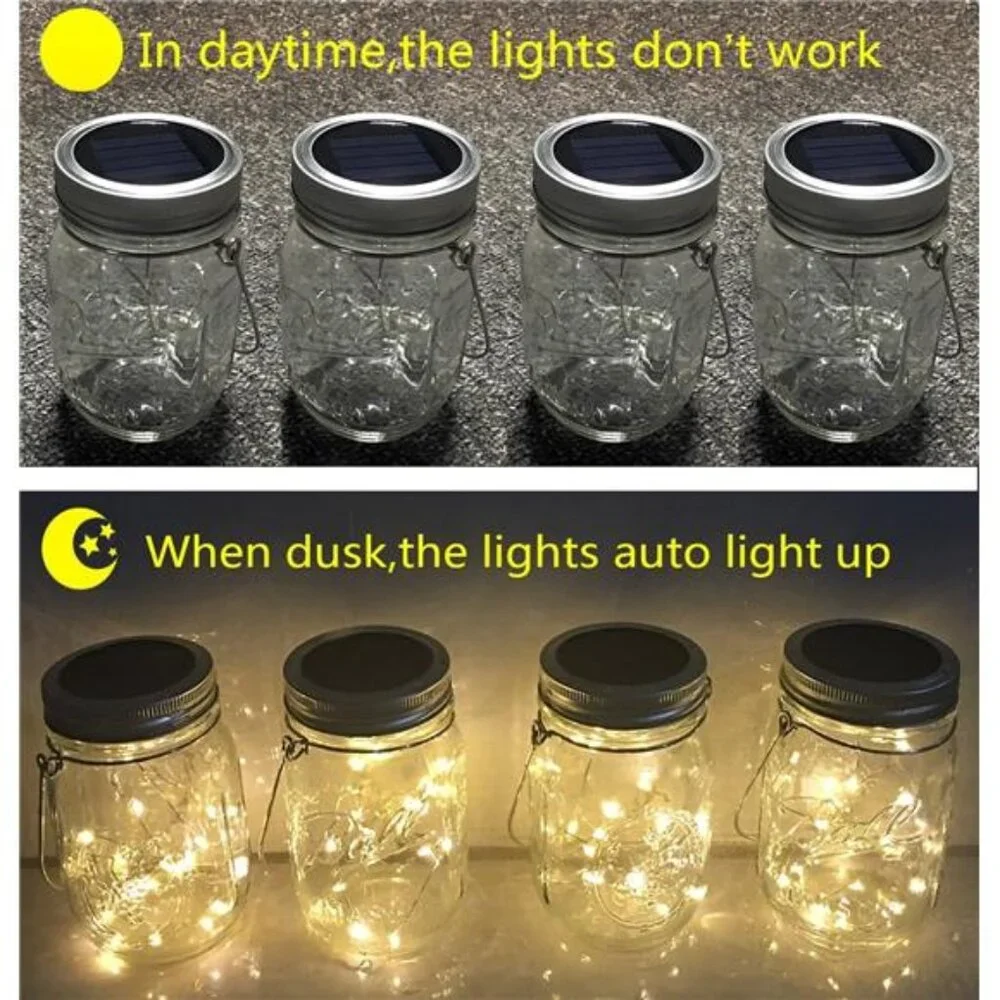 Solar Mason Jar Lights, 4 Pack 30 LEDs Waterproof Fairy Firefly String Lights